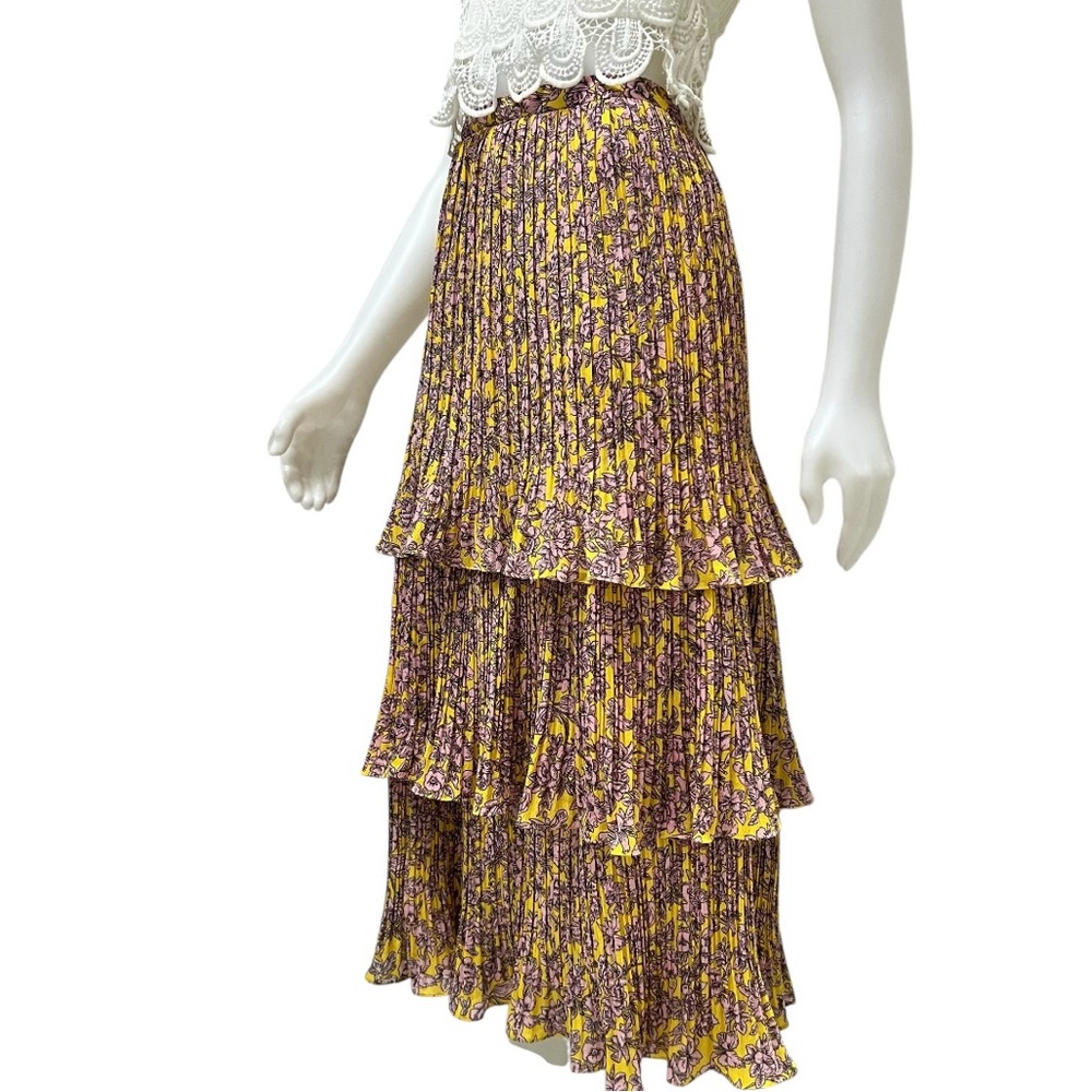 ANTHROPOLOGIE Tiered Maxi‎ Skirt Floral Pleated Whimsygoth Cottage Resort Large